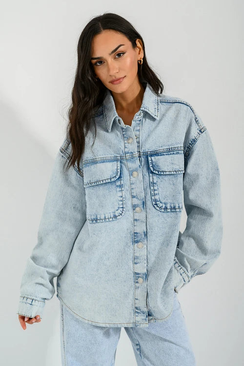 PINK WOMEN DENIM OVERSIZED SHIRT